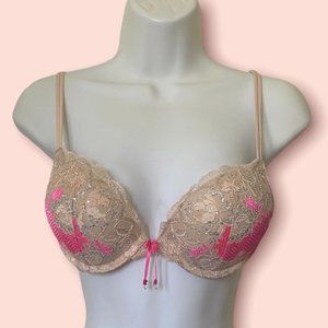 Victoria's Secret Bra 36A Very Sexy Plunge Hot Pink Lace Bling